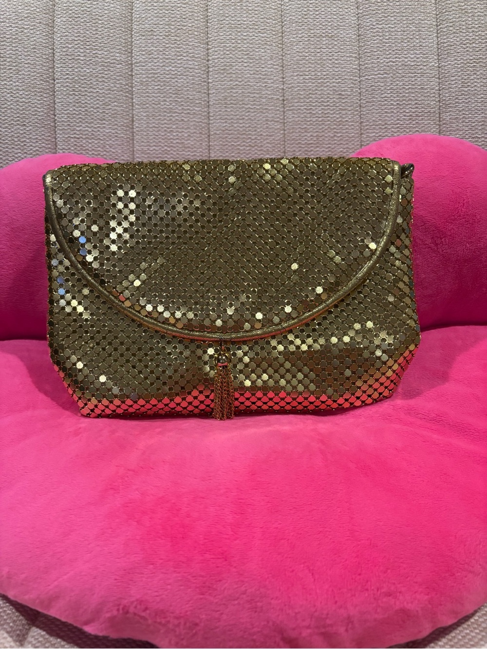 Vintage Gold Sequin Evening Clutch with Tassel